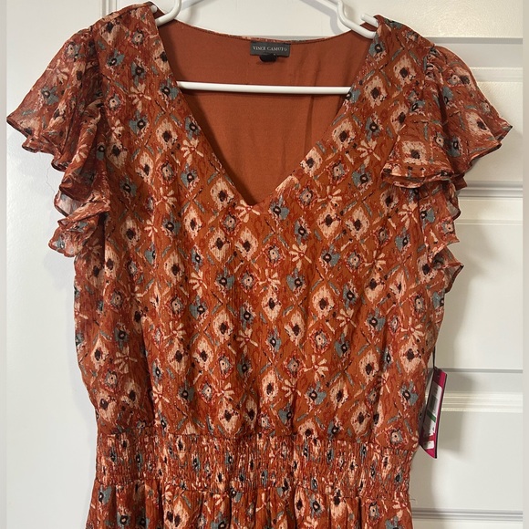 Vince Camuto Rust Patterned Midi Dress - Picture 4 of 8